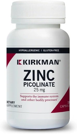 [BRSWIATRA4PGCEDC] Kirkman – Zinc Picolinate 25 mg - Hypoallergenic – 150 Vegetarian Capsules – Gluten Free – Casein Free – Minerals