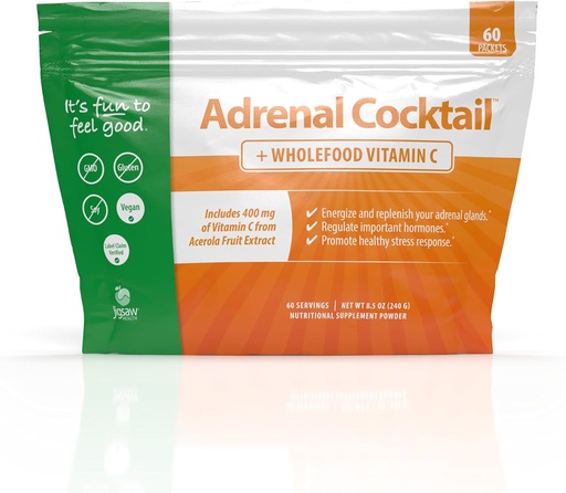 [BRSWGGIDBYAQY3TJ] Jigsaw Health Adrenal Cocktail + Wholefood Vitamin C | with Potassium Bicarbonate, Sea Salt, and Acerola Cherry Extract | 60 Servings (Packets)