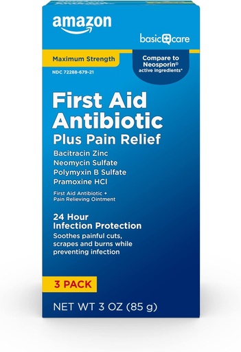 [BRSWGAYPAUDW233P] Cuidado básico Maximum Strength First Aid Triple Antibiotic Ointment, Doin Relief For Minor Cuts, Scrapes and Burns, 3 onzas (Pack of 1)