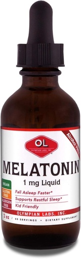 [BRSWIAQOCQGA4HDI] Laboratorios Olímpicos Melatonina líquida 1mg, 2 onzas, Otoño Agua Naturalmente, Alcohol Gratis
