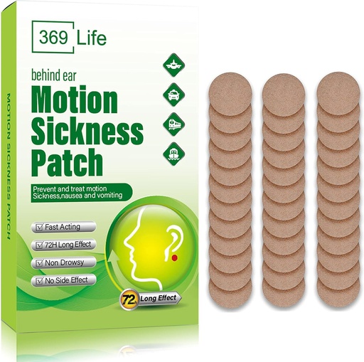 [BRSRMHYYAEPWKH3H] Motion Sickness Patches for Car and Boat Rides, Ships, Cruise and Airplane & Other Forms of Transport - Travel Essentials, for Adults and Kids (48 Count)