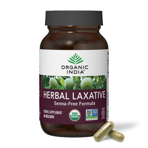 [BRSRMAYPCEPR4FDA] ORGANIC INDIA Herbal Laxative - Gentle & Natural Laxatives, Senna Free Formula, USDA Certified Organic, Non-GMO, Vegan, Synergistic Ayurvedic Herbs, Stool Softeners - 60 Capsules