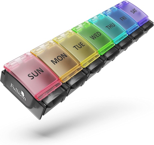 [BRSW2H37C4BRGDL2] Fullicon Weekly Pill Box Organizer, 7 Day Tablet Κουτιά για Βιταμίνες και Συμπληρώματα, Easy to Open Large Medicine Box, Portable Medication Organizer for Travel