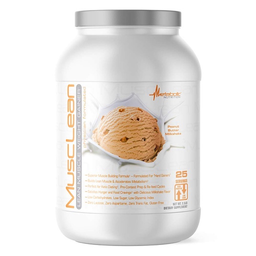 [BRSWKHDROIEGICTY] Metabolic Nutrition - Musclean - Milkshake, Whey High Protein Meal Replacement, Maintenance Nutrition, Low Carb, Keto Diet, Digestive Enzymes, Peanut Butter, 2.5 Pound (25 ser)