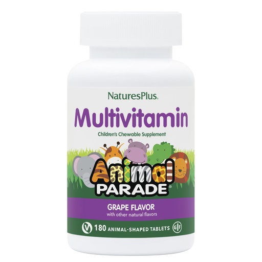 [BRSWYBLRBYAQMHLB] NaturesPlus Animal Parade Children's Chewable Multivitamin - Grape Flavor - 180 Animal-Shaped Tablets, Pack of 2 - Promotes Health & Well-Being - Vegetarian, Gluten Free - 180 Total Servings