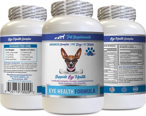 [BRSWGHD5ABYWKETK] Dogs Eye Vitamins - Dogs Eye Health Formula - Advanced Eye Support Complex - VETS Consigliato - Dog Lutein - 1 Bottiglia (60 compresse)
