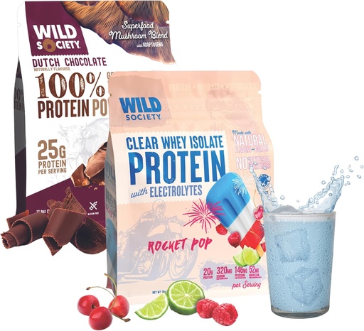 [BRSRAELRA55A2EQY] WILD SOCIETÀ Clear Isolate + Whey Concentrate Super Combo - Rocket Pop Clear Concentrato di Whey + cioccolato olandese