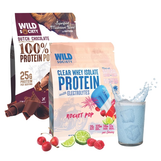 [BRSRAELRA55A2EQY] WILD SOCIETY Clear Isolate + Whey Concentrate Super Combo - Rocket Pop Clear Whey + Dutch Chocolate Whey Concentrate