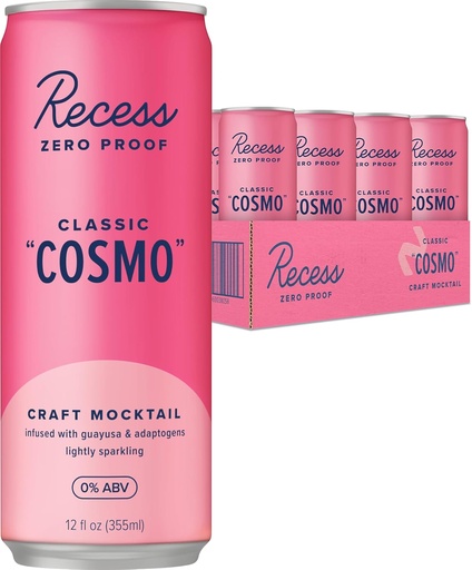 [BRSRAZIYCAJR6DL3] Recess Zero Proof Craft Mocktails, Alcoholvrije Dranken, met Adaptogenen, Niet-alcoholische Drank Vervanging, Mixer, Celebration, Party, (Classic Cosmo, 12oz, Pack van 12)