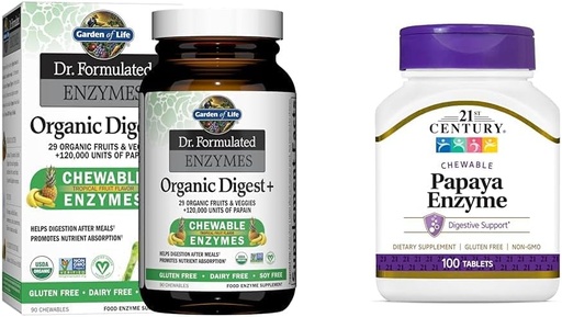 [BRSROAIPCQGQ2FA4] Garden of Life Dr Formulated Digestive Enzymes with Papain, Bromelain & 21st Century Papaya Enzyme Chewable Tablets, Tropical, 100 Count
