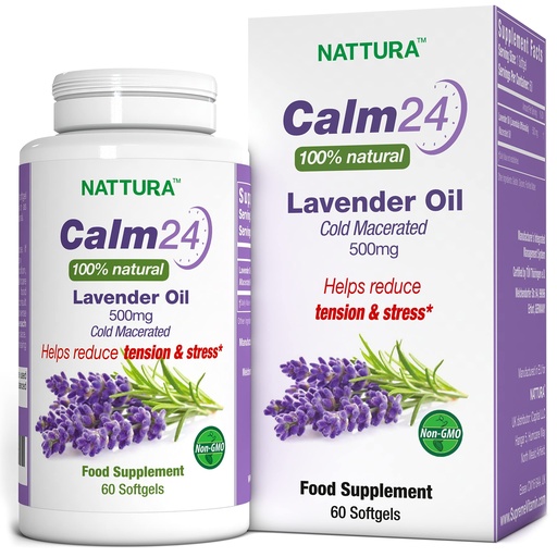 [BRSWGZTQCMORQEQV] Nattura Calm Aid Lavender Oil Pills - 500mg - 60 Softgels - 100% Natural, Helps Reduce Stress, Calming for Body & Mind, Non-GMO, Certified Kosher
