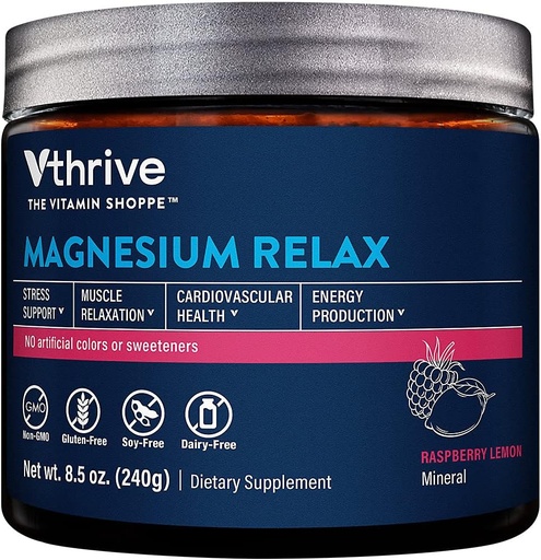 [BRSWYGQ6CAHRADY2] Vthrive Magnesium slappe av pulver støtter stress relief, muskel avslapping og forbedret søvnkvalitet for daglig ro og velvære - bringebær sitron flavor (8,5 oz. / 50 serveringer)