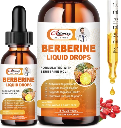 [BRSROCQRAEHG22D6] Berberine Supplement Liquid Drops with Ceylon Cinnamon, Bitter Melon for Immune System & Digestive System Supports -Premium Berberine 1500mg with Pure Ceylon Cinnamon