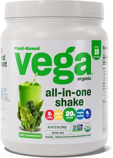 [BRSWG2YDPJ6QO2AU] Vega Organic All-in-One Vegan Protein Powder, Plain Unsweetened - Superfood Ingredients, Vitamins for Immunity Support, Keto Friendly, Pea Protein for Women & Men, 13.5 oz (Packaging May Vary)