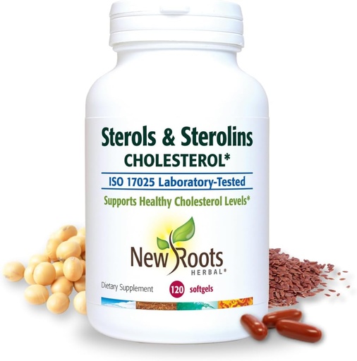 [BRSROHY2AQNRECD3] NEW ROOTS HERBAL Plant Sterols and Sterolins Supplement with Organic Flaxseed | Stanols or Phytosterols for Cholesterol Support with Source of Omega-3s (120 Softgels)