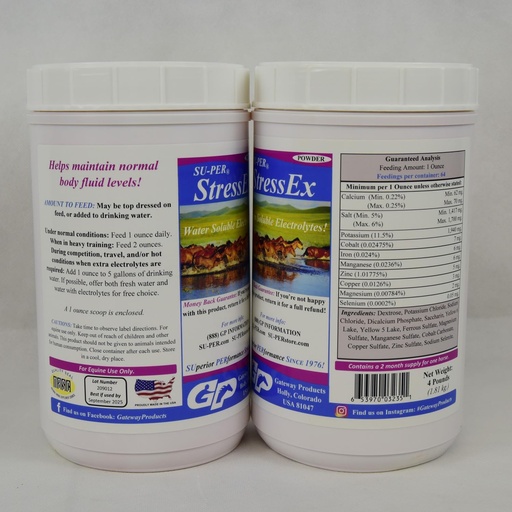 [BRSROAQQCB6A4EL4] SU-PER Stress-Ex Horse Electrolyte Supplement - Maintain Normal Body Fluid Levels - Electrolytes Replenishment for Hydration - 4 Pound, (2 Pack)