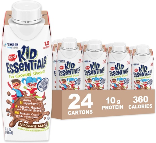 [BRSW2ZQTAV6Q23DB] BOOST KID ESSENTIALS (1.5 kcal/mL) Chocolate Craze Nutritional Drink, 10g Protein, Vitamin C, D , B12, and Zinc, 8 Fl Oz (Pack of 24)