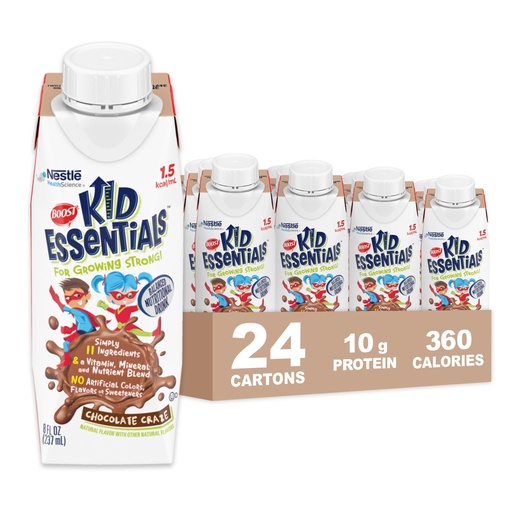 [BRSW2ZQTAV6Q23DB] BOOST Kid Essentials (1.5 kcal/mL) Chocolate Craze Nutritional Drink, 10g Protein, Vitamin C, D, B12, and Zinc, 8 Fl Oz (Pack of 24)