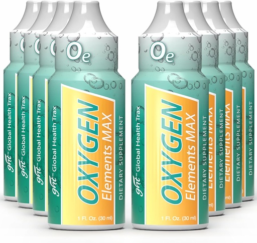 [BRSWYYALPJ7B4G3L] GHT - Oxygen Elements Max Liquid Oxygen Drops in 1 Ounce Bottle, Portable Supplement - Bolster Endurance and Stamina, Cleanse Cells (8 Pack)