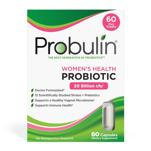 [BRSWKGIAAEAR63LI] Probulin Women’s Health Probiotic + Prebiotic for Vaginal, Gut & Immune Health - 20 Billion CFU - 12 Probiotic Strains, 60 Vegan Capsules