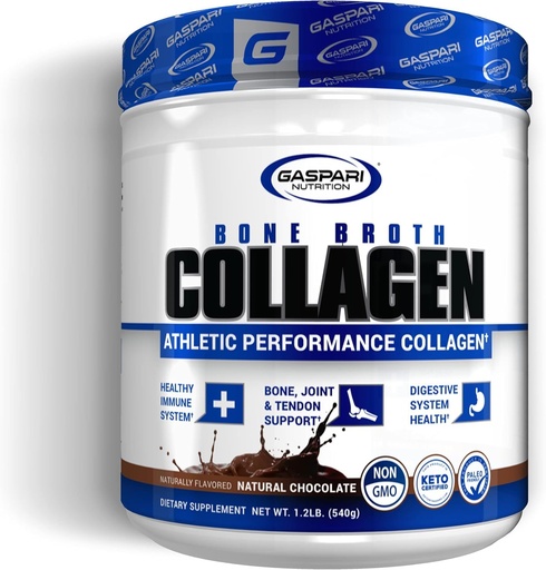 [BRSW2GILCUIWGFD2] Gaspari Nutrition Bone Broth, Athletic Performance Collagen, 13g Protein, Gluten Free, Non-GMO, Keto Certified, Gut and Joint Health (30 Servings, Natural Chocolate)