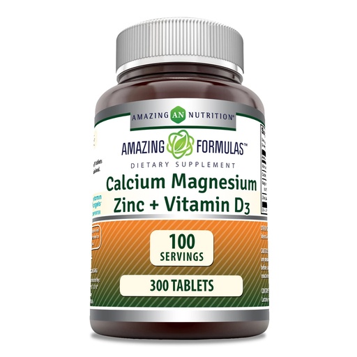 [BRSWECTQDIIBSETZ] Amazing Formulas Calcium Magnesium Zinc D3 - 300 Tablets Per Bottle Supplement (Calcium 1000mg - Magnesium 400mg - Zinc 25mg Plus Vitamin D3 600 IU - Per Serving of 3 Tablets)