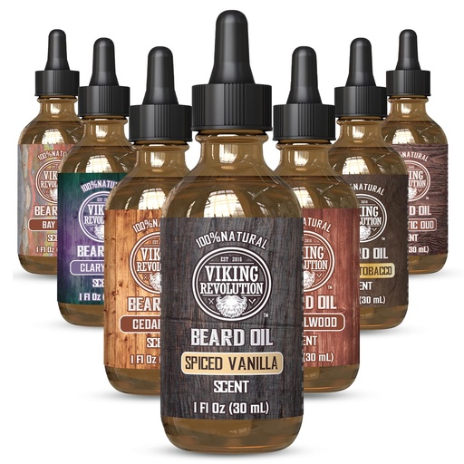 [BRSROZAPBMMRQELJ] Viking Revolution Spiced Vanilla Beard Oil for Men - Natural Mens Beard Oil with Argan and Jojoba Oil - Beard Softener, Strengthens and Moisturizes