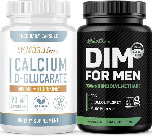 [BRSRAZALCUBGK3LF] Supplément DIM pour hommes SMNutrition avec Calcium D-Glucarate de D-Hormone mâle avec complexe DIM pour hommes (60 portions) et supplément sans gluten végétalien sans OGM CDG (90 portions)
