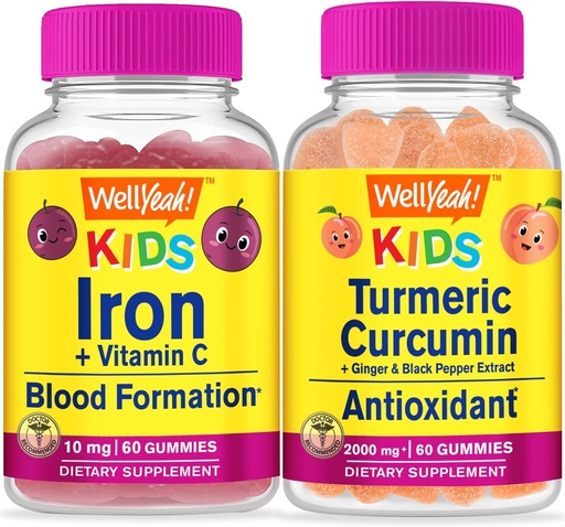 [BRSROBLROYPR623F] WellYeah Iron + Vitamin C Kids + Turmeric Curcumin Kids, Gummies Bundle - Great Tasting, Vitamin Supplement, Gluten Free, GMO Free, Chewable Gummy