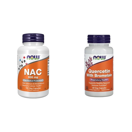 [BRSROCYKPINQIE3B] Now Supplements, NAC (N-Acetyl Cysteine) 600 mg with Selenium & Molybdenum, 100 Veg Capsules & Now Quercetin with Bromelain - 60 Veg Capsules
