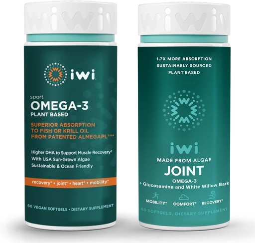 [BRSRAYLRBMGWO2Y2] iwi Omega-3 Sport & Joint Omega-3 Bundle, 30 Servings, Vegan Plant-Based Algae Omega 3, Krill & Fish Oil Alternative, No Fishy Aftertaste