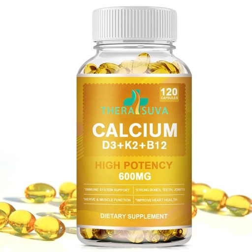 [BRSROHABAB7WMADD] Extra Strength 4-in-1 Calcium 600mg + Vitamin D3 5000iu + K2 + B12 Natural Supplement Complex for Bone and Immune Health, 2 Month Supply, 120 Softgels
