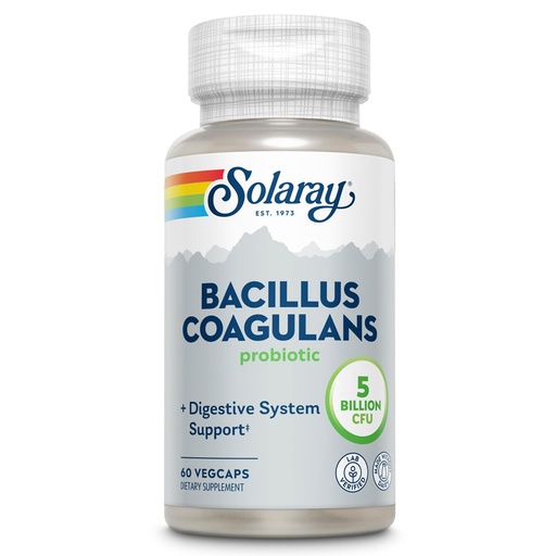 [BRSWIFL4OYCGKHTY] SOLARAY Bacillus Coagulans Probiotic - 5 Billion Live Microorganisms - Digestion and Gut Health Support - Full Body Health Probiotics with Inulin Prebiotic Fiber, 60-Day Guarantee, 30 Serv, 60 VegCaps