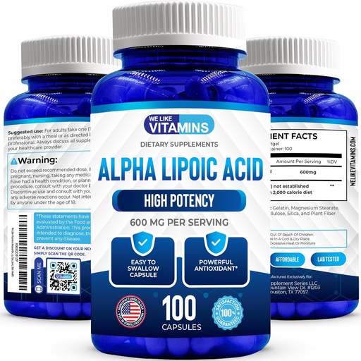 [BRSW2AA5DJYA4ADL] We Like Vitamins Alpha Lipoic Acid 600mg Capsules - 100 Servings - Alpha Lipoic Acid Capsules Helps Support Joint Health and Antioxidant Health Along with Free Radical Protection