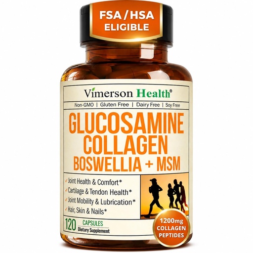 [BRSWGHYYDN4GYDIV] Glucosamine Chondroitin MSM with Hydrolyzed Collagen Peptides - Joint Support Supplement with Quercetin, Bromelain & Boswellia Extract - Collagen pills for Hair Skin Nails - FSA Eligible 120 Caps