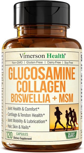 [BRSWGHYYDN4GYDIV] Glucosamine Chondroitin MSM with Hydrolyzed Collagen Peptides - Joint Support Supplement with Quercetin, Bromelain " Boswellia Extract - Collagen pills for Hair Skin Nails - FSA Eligible 120 Caps