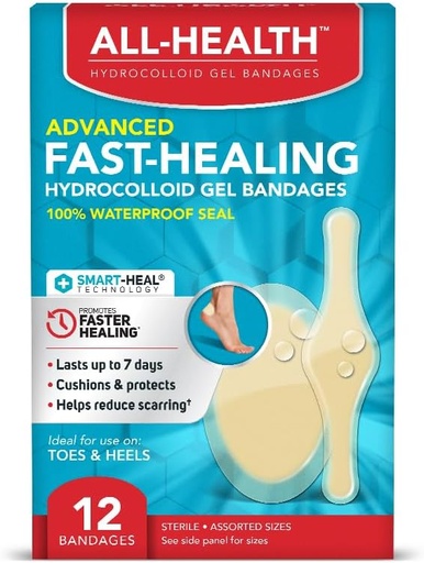 [BRSWGFTYO4HBECL7] All Health Advanced Smart Healing Hydrocolloid Gel Bandages, Assorted Sizes, 12 ct | Promotes Healing for First Aid Blisters or Wound Care