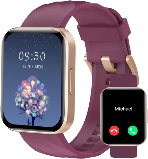 [BRSRO2QKBB5QAC3G] RUIMEN Smart Watches for Women Men (Answer/Make Calls) Compatible with iPhone/Android Phones, 1.85" HD Screen Fitness Tracker Heart Rate Monitor 100+ Sports Tracker Watch Waterproof (Purple)