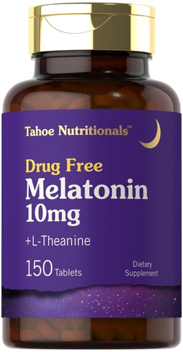 [BRSROC32AR5A4YDL] Tahoe Nutritionals Melatonin 10mg | 150 Tablets | with L-Theanine | 100% Drug Free Aid | Vegetarian, Non-GMO, Gluten Free Supplement
