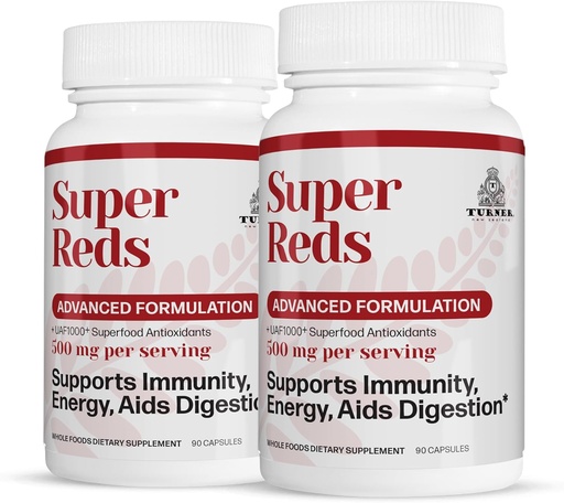 [BRSWYGD5AAMGMDLP] TURNER Super Reds Capsules with UAF1000+, New Zealand Red Superfood Energy, Essential Veggies, Antioxidants, Enzymes, Cleanse, 180 Capsules, 2 Bottles