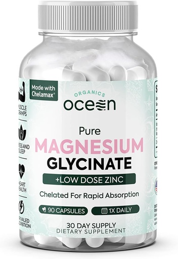 [BRSROBQDOYBGCHT4] Organisasi Ocean Pure Magnesium Glycinate dengan Zinc - Maximum Stringed Magnesium Suplement for Women for Muscle Kramps and Sleep Support - 90 Capsule
