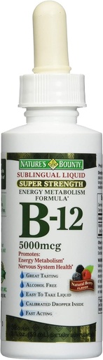 [BRSWIFYTCQOWAETK] Nature's Bounty B-12 5000 mcg Sublingual Liquid Energy Health 2 oz (Pack of 3)