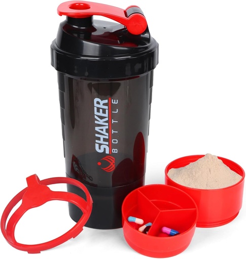 [BRSRMCAZBUIR6FL2] XTK Shaker Lahvička 16OZ Protein Shaker Lahvičky s Mix Ball Přenosný Sportovní láhev Leak Proof GYM Cup pro proteinové směsi s skladovací & Pill Organizátor, Ideální pro Pre Workout, BPA zdarma (červená)
