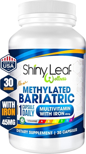[BRSRMY3QOAJWMG3F] Shiny Leaf Methylated Bariatric Multivitamin with Iron 45mg – Once Daily Capsule, ASMBS Compliant Bariatric Vitamins for Gastric Bypass & Gastric Sleeve, for Men & Women, USA Made, GMP – 30 Caps
