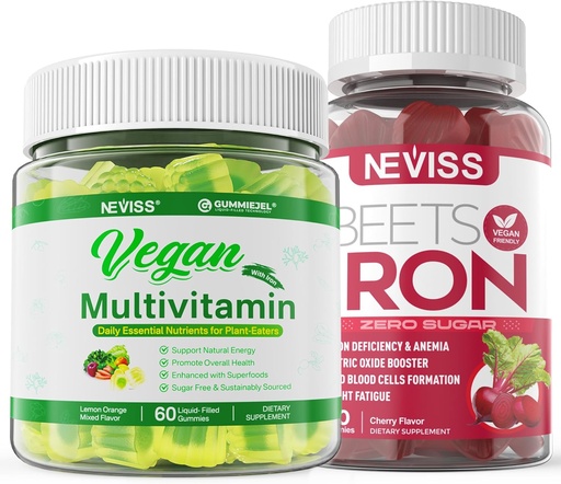[BRSRAHADDJ5A43Y7] Vegan Iron Gummies με Vegan Multivitamin για γυναίκες άνδρες με σίδηρο, βιταμίνη B12, A, D3, K2, Algae Omega 3, μαγνήσιο, ψευδάργυρος