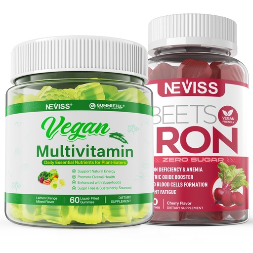 [BRSRAHADDJ5A43Y7] Vegan Iron Gummies with Vegan Multivitamin for Women Men with Iron, Vitamin B12, A, D3, K2, Algae Omega 3, Magnesium, Zinc