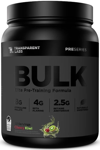 [BRSROBQ5CMBAY3IV] Transparent Labs Bulk Black Pre Workout - Clinically Dosed, Sugar Free Preworkout for Men and Women with Beta Alanine Powder, Citrulline Malate, & Caffeine - 30 Servings, Cherry Kiwi