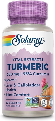 [BRSWKHQYAYHW2ETU] SOLARAY Turmeric Supplement 600mg - Turmeric Root with 95% Curcumin - Joint Support Supplement - Joint Health, Gallbladder and Liver Support, Non-GMO, Vegan, Gluten Free, 60-Day Guarantee, 60 Servings