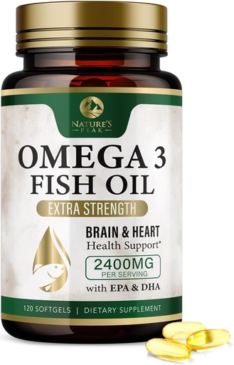 [BRSRAEAZAUHGMG3V] Omega 3 Fish Oil Pills 2400mg - 三重力量 Omega 3 Fish Oil Supplies - Best EPA & DHA Fatty Acids for Brain & Heart Health Support, Nature's Omega3 Supplies, 60日供应 - 120软胶