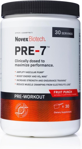 [BRSRMFQOBZ5B4ET2] Novex Biotech PRE-7 Pre-Workout Powder for Men - Boost Energy, Focus, and VO2 max, Support Hydration During prolonged Exercise*, Fruit Punch